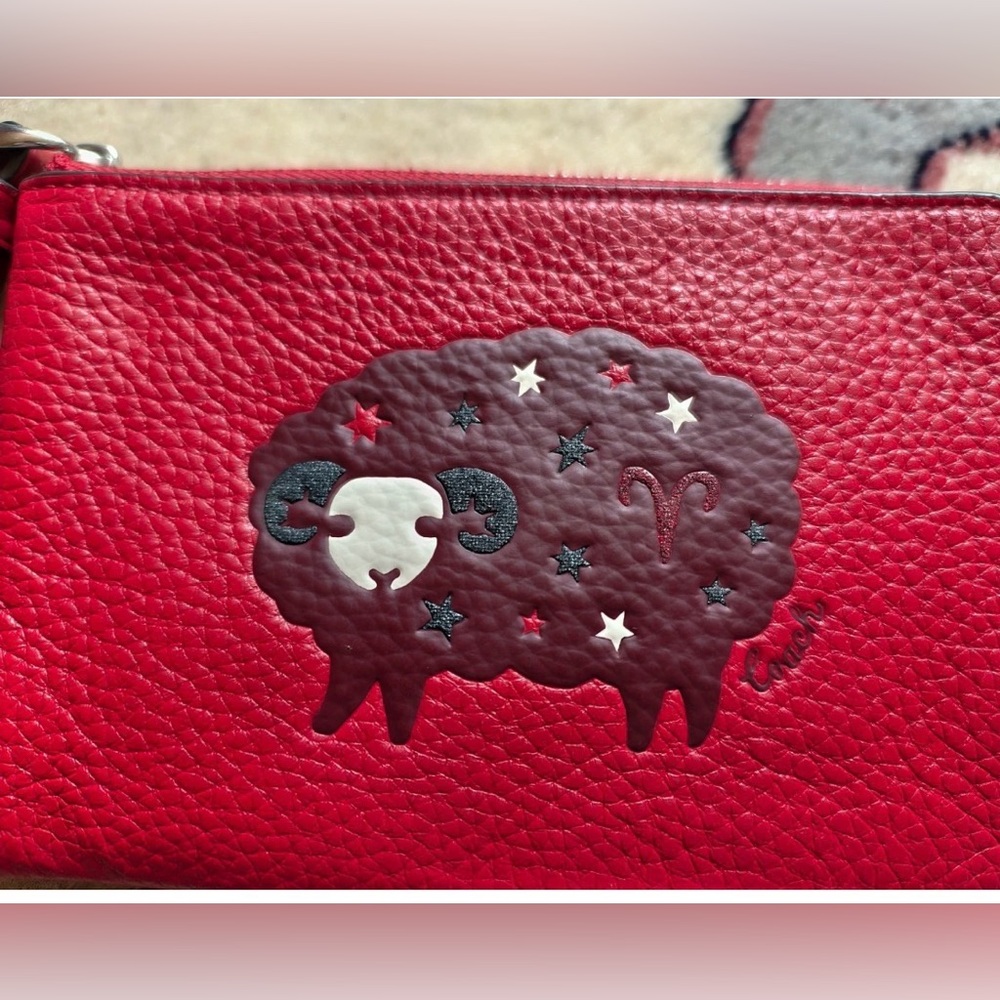 Coach Aries Red Leather Wristlet EUC HTF